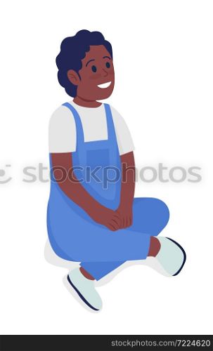 Smiling sitting kid semi flat color vector character. Sitting figure. Full body person on white. Happy child isolated modern cartoon style illustration for graphic design and animation. Smiling sitting kid semi flat color vector character