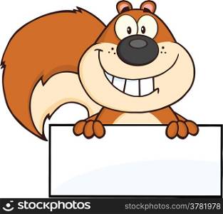 Smiling Squirrel Cartoon Mascot Character Over Blank Sign