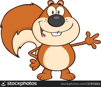 Smiling Squirrel Cartoon Mascot Character Waving