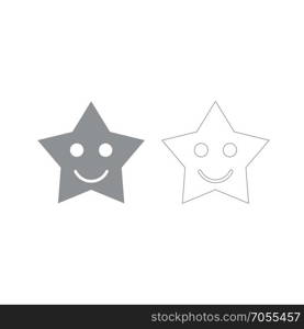 Smiling star grey set icon .