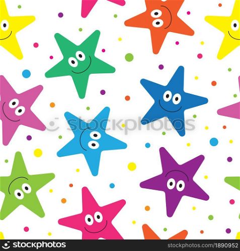 Smiling stars seamless pattern. Vector illustration.