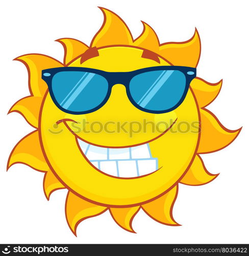 Smiling Summer Sun Cartoon Mascot Character With Sunglasses