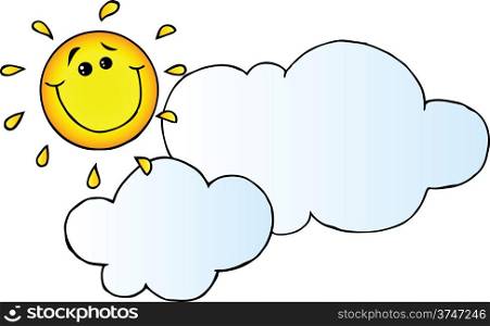 Smiling Sun Behind Cloud Cartoon Character