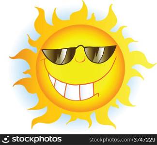 Smiling Sun Cartoon Mascot Character With Sunglasses