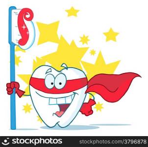 Smiling Superhero Tooth With Toothbrush
