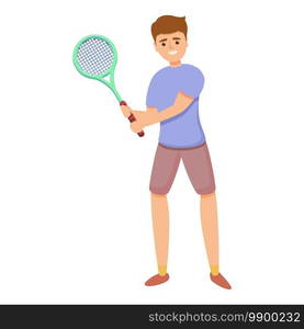 Smiling tennis player icon. Cartoon of smiling tennis player vector icon for web design isolated on white background. Smiling tennis player icon, cartoon style