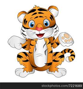 Smiling tiger cartoon isolated on white background, cute tiger cub is smiling. illustration of a funny cheerful Tigre sitting. for design year of the tiger, year of the zodiac, Chinese new year.