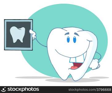 Smiling Tooth Cartoon Character With X-ray Picture