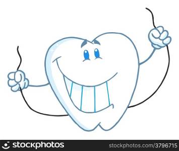 Smiling Tooth Cartoon Mascot Character With Floss