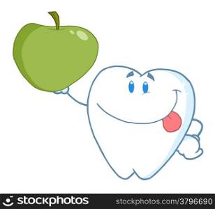 Smiling Tooth Holding Up A Green Apple