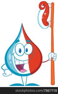 Smiling Toothpaste Drop Cartoon Mascot Character Holding A Toothbrush