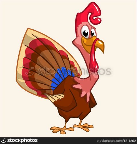 Smiling turkey. Thanksgiving illustration of cartoon turkey isolated on white background