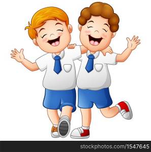 Smiling two kids in a uniform school