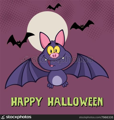 Smiling Vampire Bat Character Flying. Illustration Greeting Card