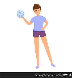 Smiling volleyball player icon. Cartoon of smiling volleyball player vector icon for web design isolated on white background. Smiling volleyball player icon, cartoon style