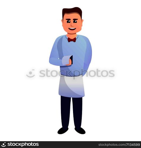 Smiling waiter man icon. Cartoon of smiling waiter man vector icon for web design isolated on white background. Smiling waiter man icon, cartoon style