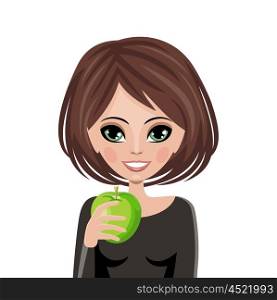 Smiling woman with apple. Vector