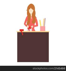 Smiling woman wrapping gift box.Vector illustration