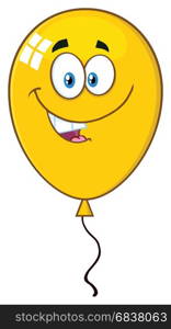 Smiling Yellow Balloon Cartoon Mascot Character. Illustration Isolated On White Background