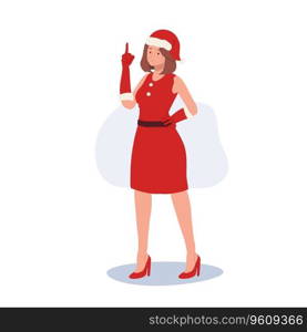 Smiling Young Woman in Santa Claus Costume. Beautiful Girl in Santa Claus Outfit.  Festive Holiday Illustration.
