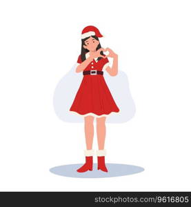 Smiling Young Woman in Santa Claus Costume. Beautiful Girl in Santa Claus Outfit.  Festive Holiday Illustration.