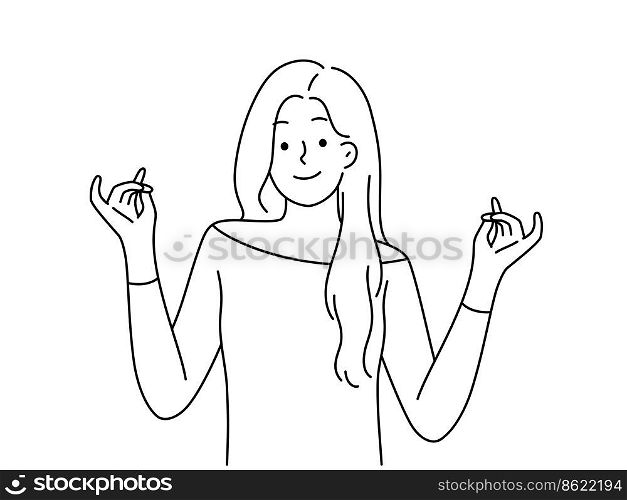 Smiling young woman with halo above head. Happy girl feeling saint and optimistic. Vector illustration. . Smiling woman with halo above head 