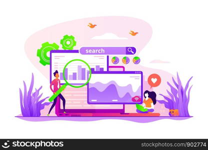 SMM, digital marketing and Internet advertisement. Search engines, online marketing and seo tools, search engines optimization concept. Vector isolated concept creative illustration. SEO optimization concept vector illustration