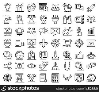 Smm icons set. Outline set of smm vector icons for web design isolated on white background. Smm icons set, outline style