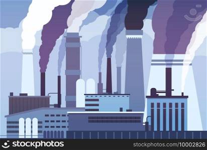 Smog pollution. Industrial factory pipes, heavy chemicals emission. Atmosphere toxic contamination, smoke clouds in air vector concept. Illustration atmosphere smog pollution, emission toxic warming. Smog pollution. Industrial factory pipes, heavy chemicals emission. Atmosphere toxic contamination, smoke clouds in air vector concept