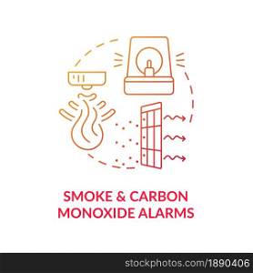 Smoke and carbon monoxide alarms blue gradient concept icon. Combination alarm abstract idea thin line illustration. Fire and gas sensor detection. Vector isolated outline color drawing.. Smoke and carbon monoxide alarms blue gradient concept icon