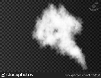 Smoke burst isolated on transparent background. White steam explosion special effect. Realistic vector column of fire fog or mist texture .