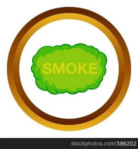 Smoke cloud vector icon in golden circle, cartoon style isolated on white background. Smoke cloud vector icon