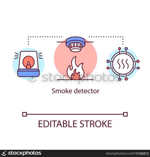 Smoke detector concept icon. Electronic fire safety system. Smoke sensor. Emergency alarm. Home safety device idea thin line illustration. Vector isolated outline drawing. Editable stroke
