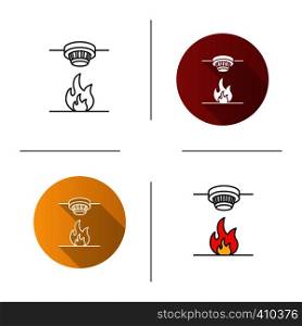 Smoke detector icon. Fire alarm system. Flat design, linear and color styles. Isolated vector illustrations. Smoke detector icon