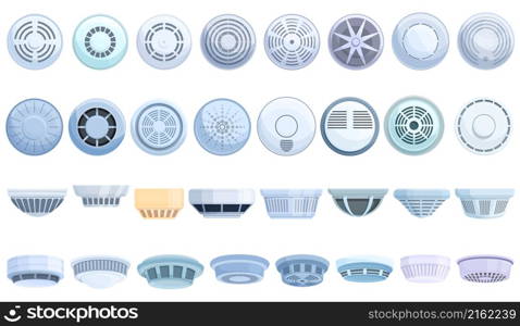 Smoke detector icons set cartoon vector. Alarm fire. Accident celling. Smoke detector icons set cartoon vector. Alarm fire