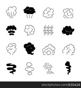 Smoke line icon. Steam smell and smoking clouds stylized symbols silhouette vector pictures isolated. Illustration of aroma smell, odor gas cloud. Smoke line icon. Steam smell and smoking clouds stylized symbols silhouette vector pictures isolated