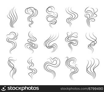 Smoke smell line icons. Smoke smell line icons. Smoking and steaming vector signs