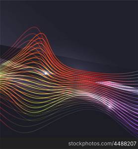 Smoke wave on dark background. Smoke colorful vector wave on dark background with glowing and effects