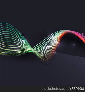 Smoke wave on dark background. Smoke colorful vector wave on dark background with glowing and effects