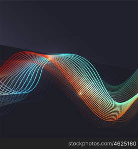 Smoke wave on dark background. Smoke colorful vector wave on dark background with glowing and effects