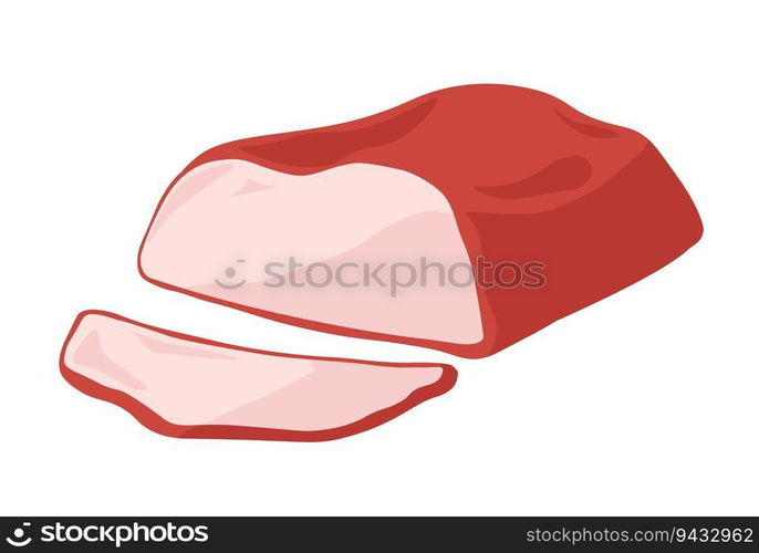 Smoked ham from butchery department store or shop, isolated meat product for cooking and preparing balanced meals and dishes. Delicious ingredient for breakfast or dinner. Vector in flat style. Meat product, smoked ham butchery department store