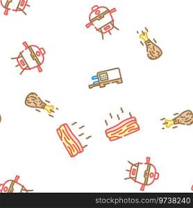 smoked meat bbq vector seamless pattern thin line illustration. smoked meat bbq seamless pattern vector