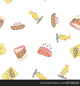 smoked meat bbq vector seamless pattern thin line illustration. smoked meat bbq seamless pattern vector