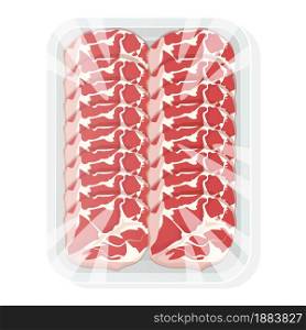 Smoked sliced meat in a tray. Vacuum packaging for the supermarket. Vector illustration.