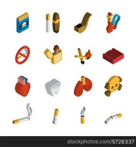 Smoking 3d isometric icon set with matches cigar pipe isolated vector illustration
