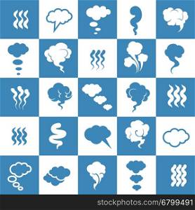 Smoking and steaming silhouette icons. Smoking and steaming silhouette icons. Cigarette smoke clouds vector illustration