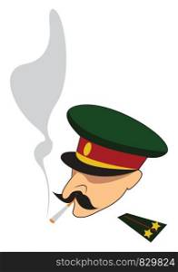 Smoking army officer vector or color illustration
