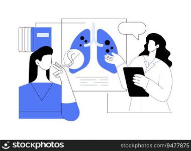 Smoking cessation abstract concept vector illustration. Doctor talks about danger of smoking, showing brochures, public health medicine, coronary heart disease prevention abstract metaphor.. Smoking cessation abstract concept vector illustration.