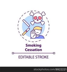Smoking cessation concept icon. Tobacco quitting program idea thin line illustration. Providing smoking areas. Nicotine replacement therapy. Vector isolated outline RGB color drawing. Editable stroke. Smoking cessation concept icon