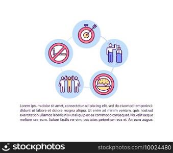 Smoking cessation programs concept icon with text. Improving health care in your company. PPT page vector template. Brochure, magazine, booklet design element with linear illustrations. Smoking cessation programs concept icon with text